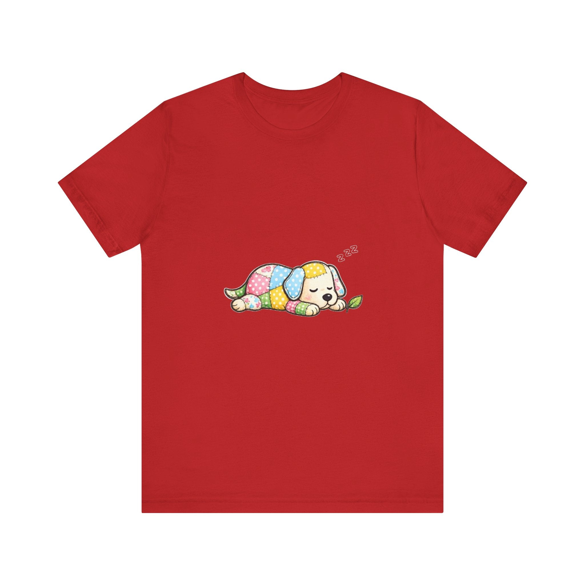 Patchwork Puppy Sleeping Tee | Cute Dog Illustration, Pastel Patchwork