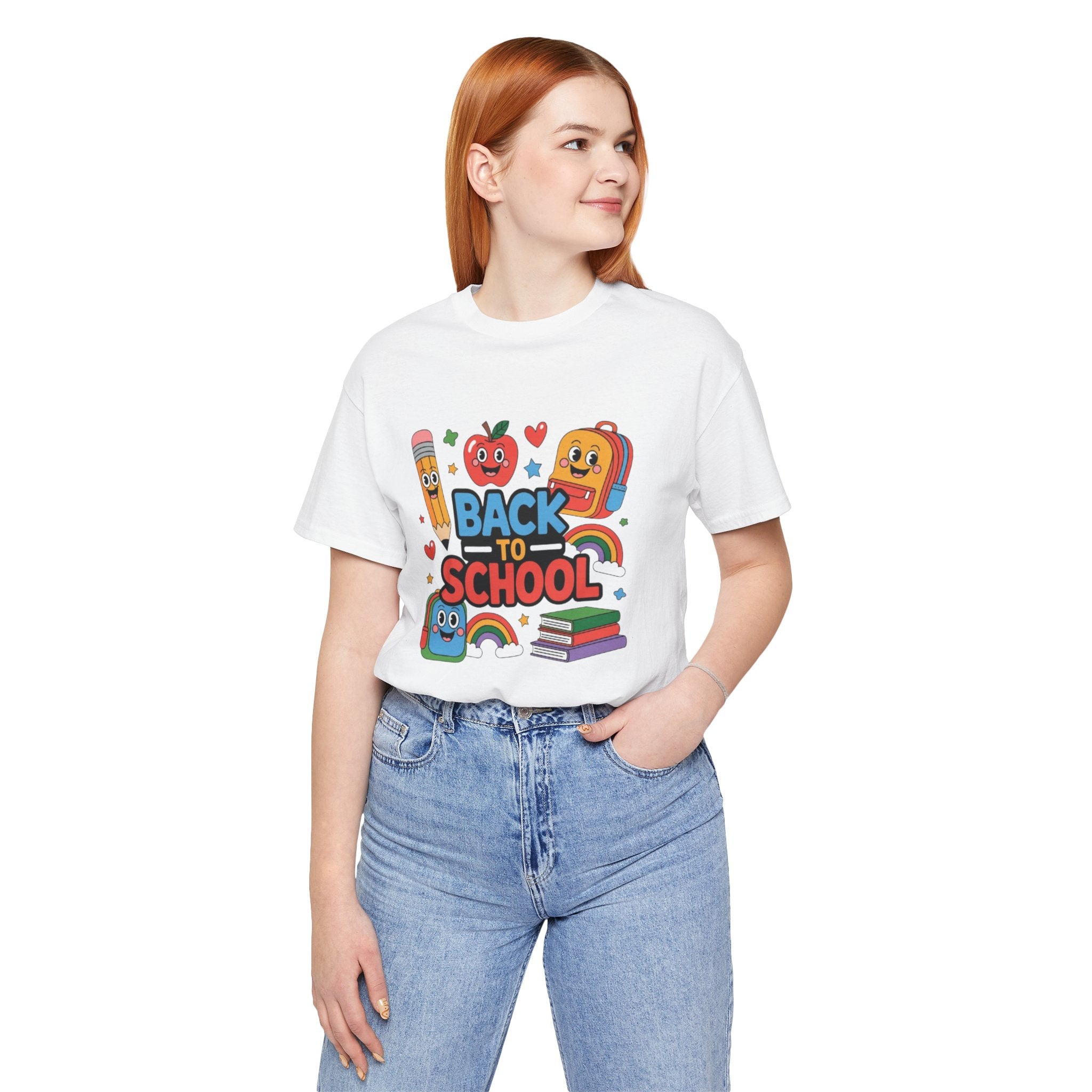 Back to School Cute Cartoon Characters T-Shirt | Pencil Apple Backpack Books|Gift Teacher shirt| School shirt|Teacher shirt