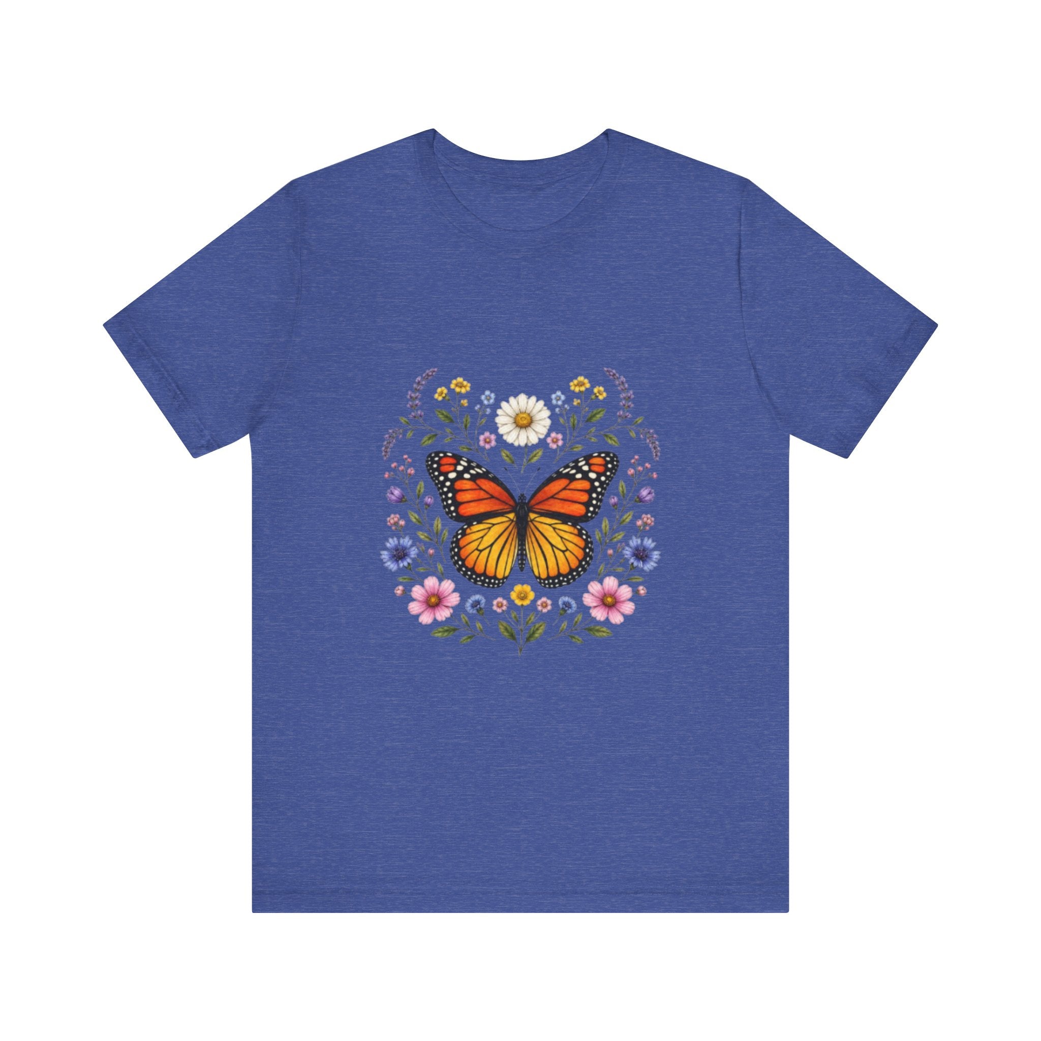Monarch Butterfly Floral Wreath T-Shirt | Garden Nature Tee