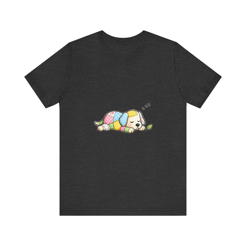 Patchwork Puppy Sleeping Tee | Cute Dog Illustration, Pastel Patchwork
