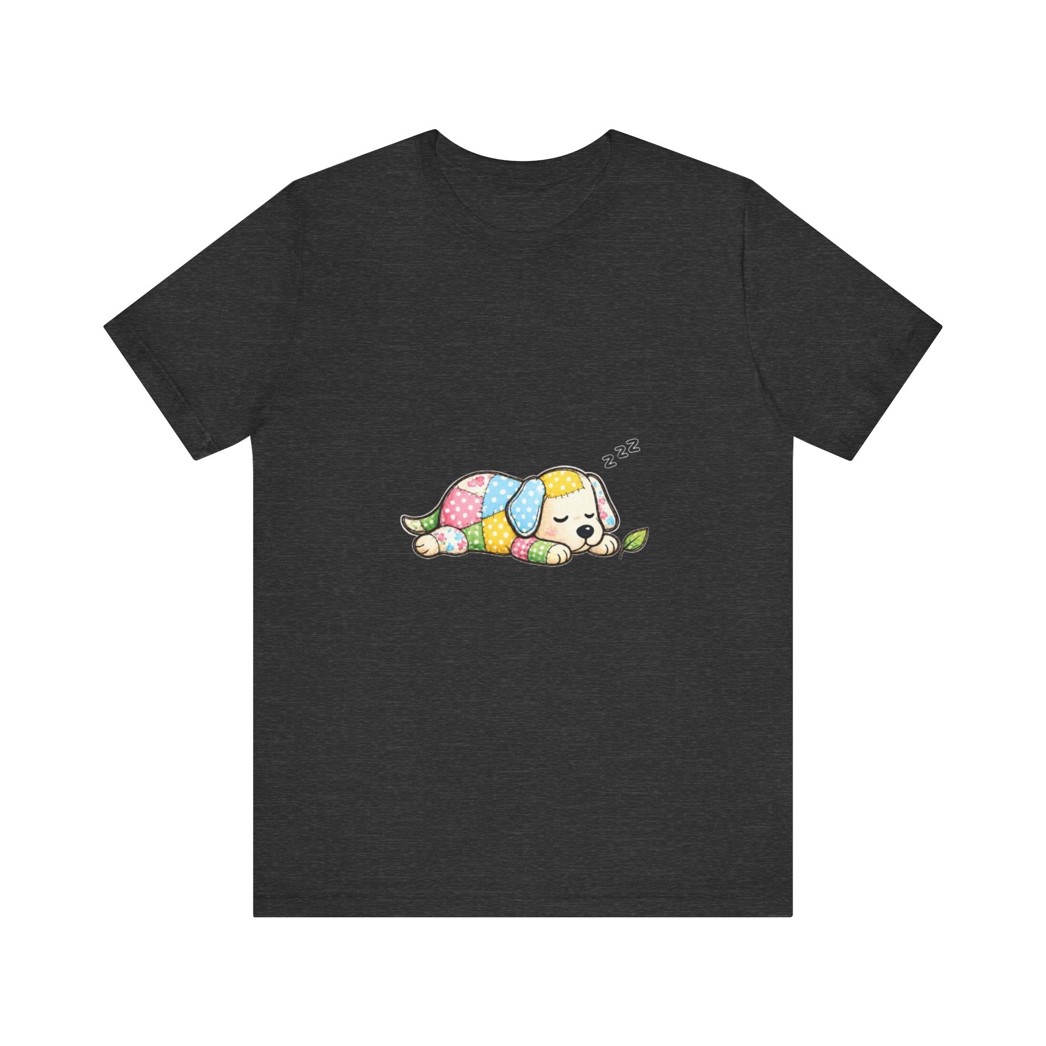 Patchwork Puppy Sleeping Tee | Cute Dog Illustration, Pastel Patchwork