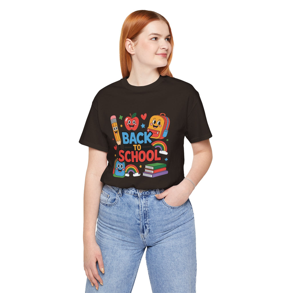 Back to School Cute Cartoon Characters T-Shirt | Pencil Apple Backpack Books|Gift Teacher shirt| School shirt|Teacher shirt