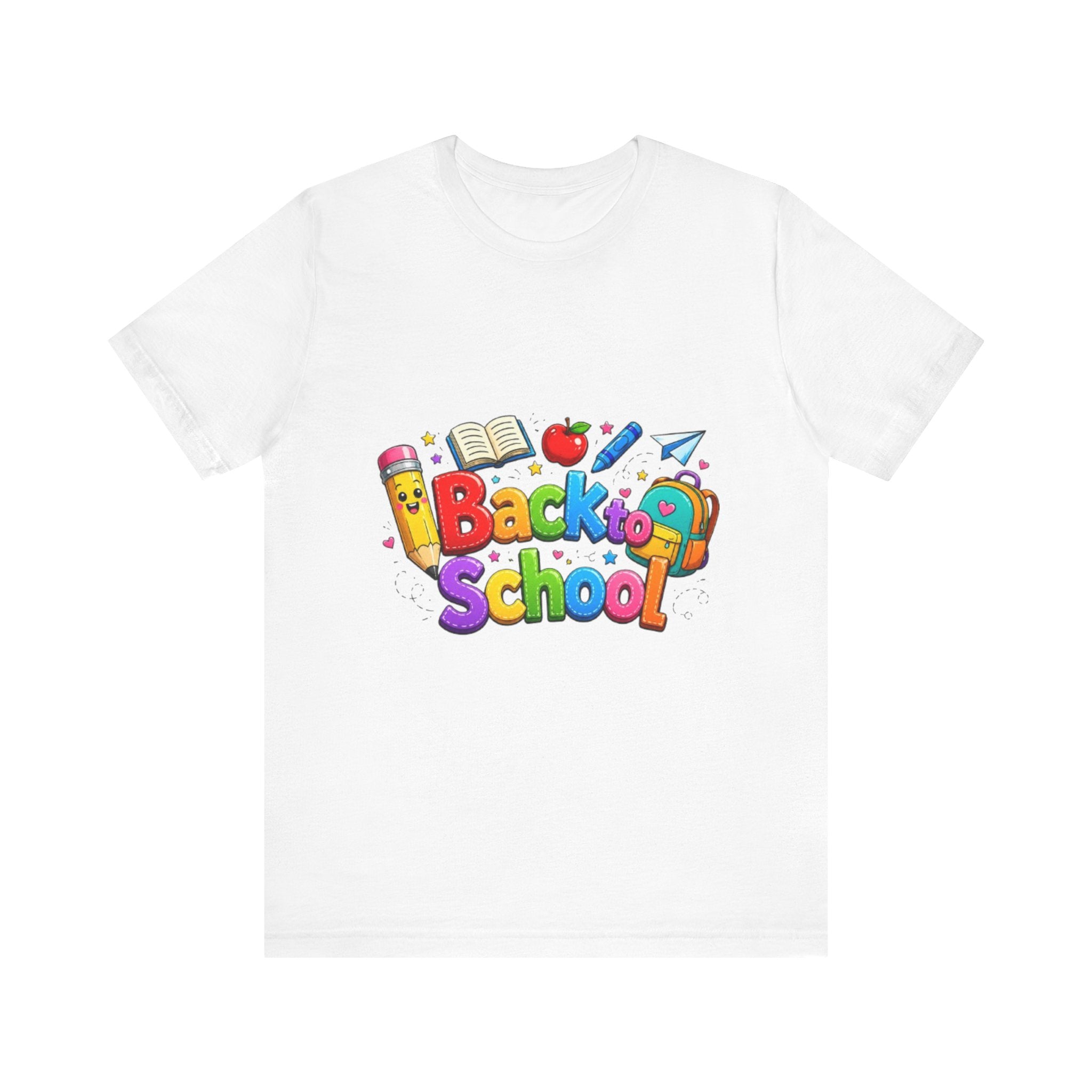Back to School cartoon graphic Tee | Pencil, apple, books design