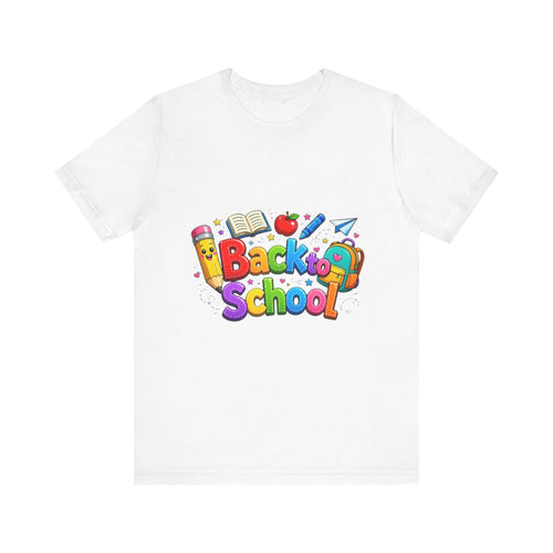 Back to School cartoon graphic Tee | Pencil, apple, books design