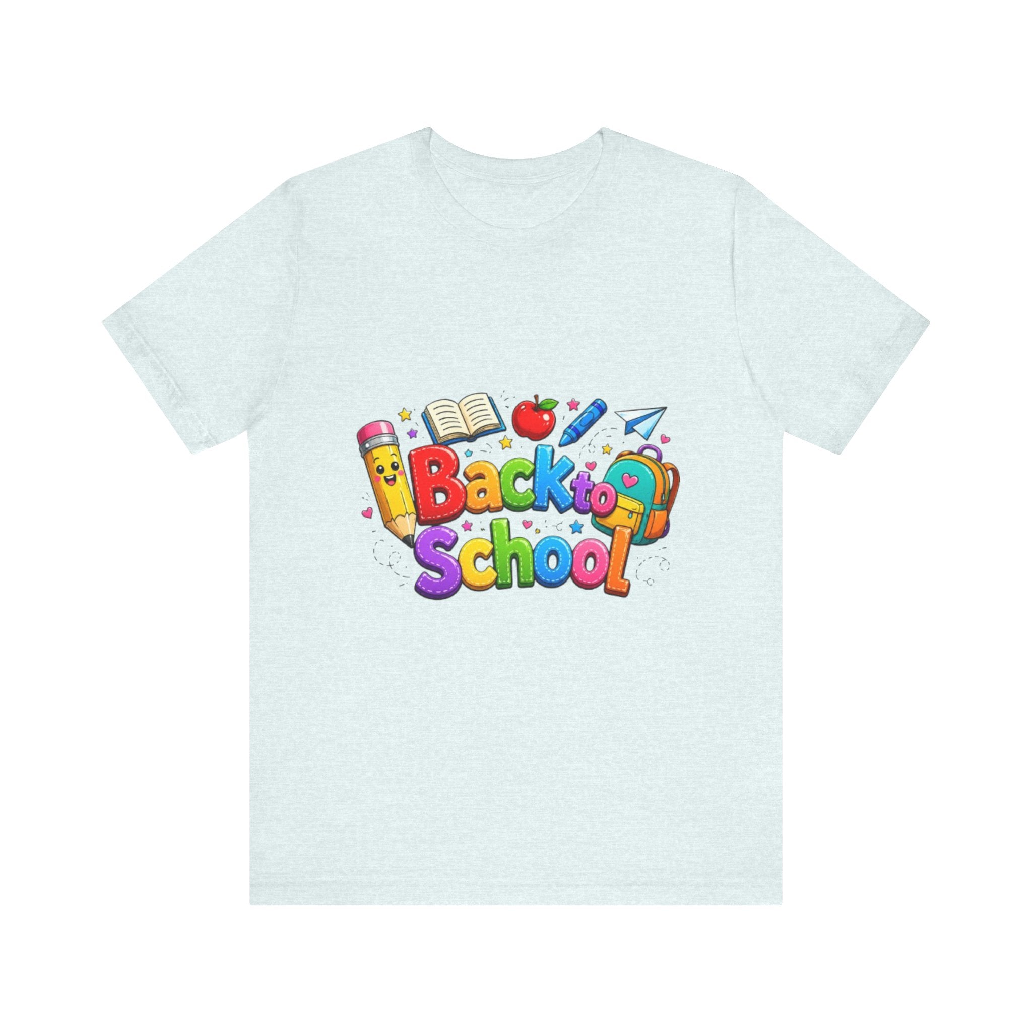 Back to School cartoon graphic Tee | Pencil, apple, books design