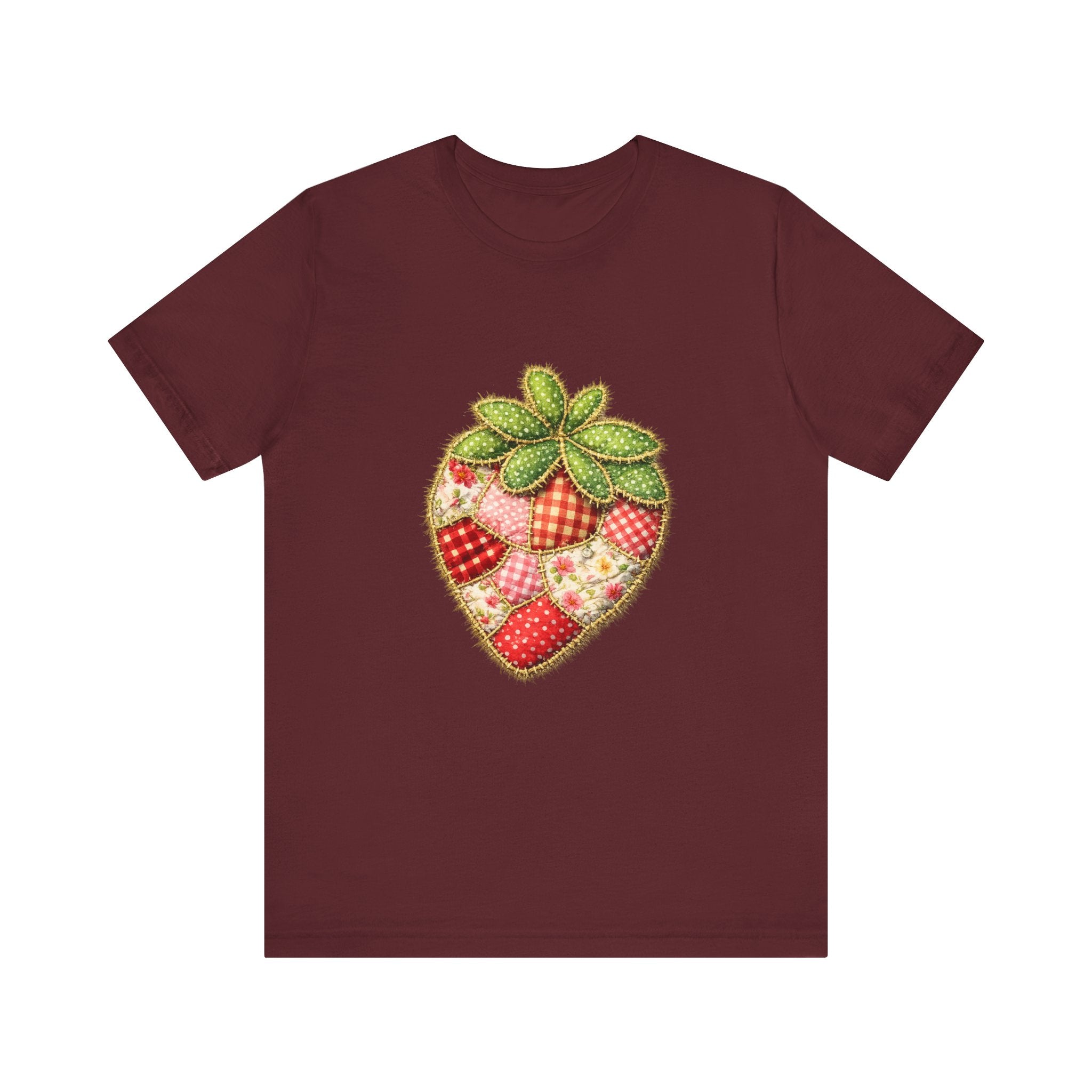 Custom Fruit Shirt  | Patchwork Strawberry Tee | Quilted Heart Fruit Illustration Tee