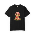 Cute Puppy Holding Heart T-shirt | Floral Hat Valentine Design