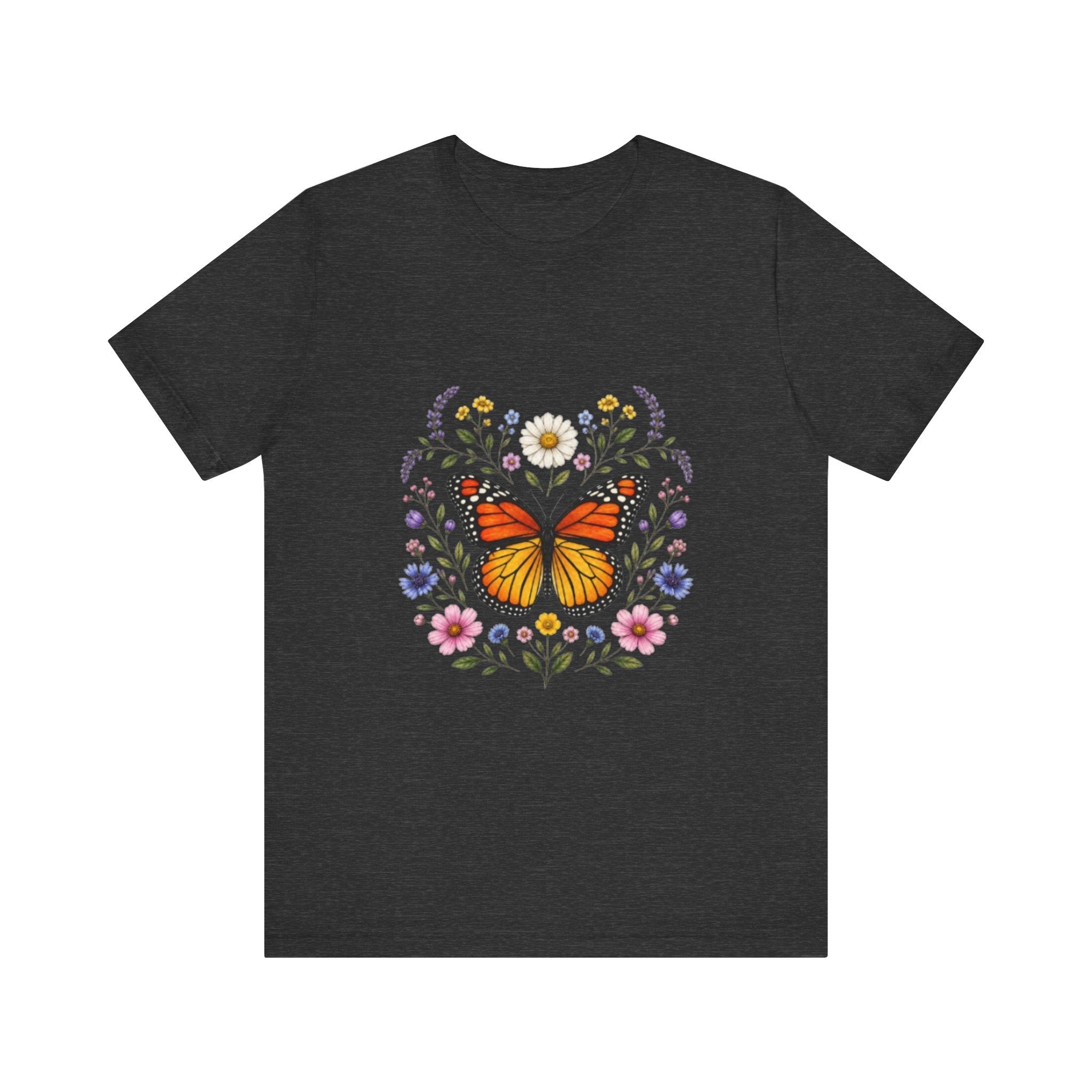 Monarch Butterfly Floral Wreath T-Shirt | Garden Nature Tee