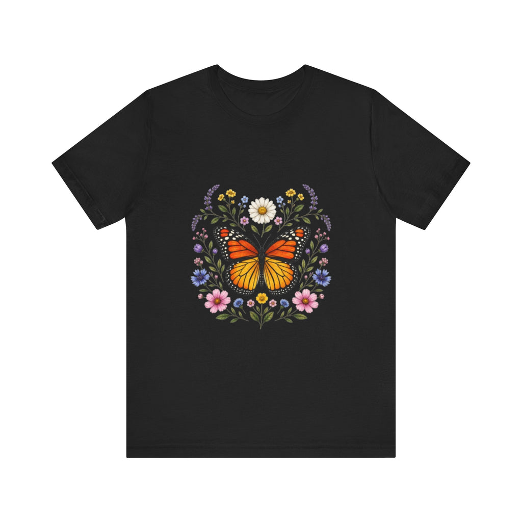 Monarch Butterfly Floral Wreath T-Shirt | Garden Nature Tee