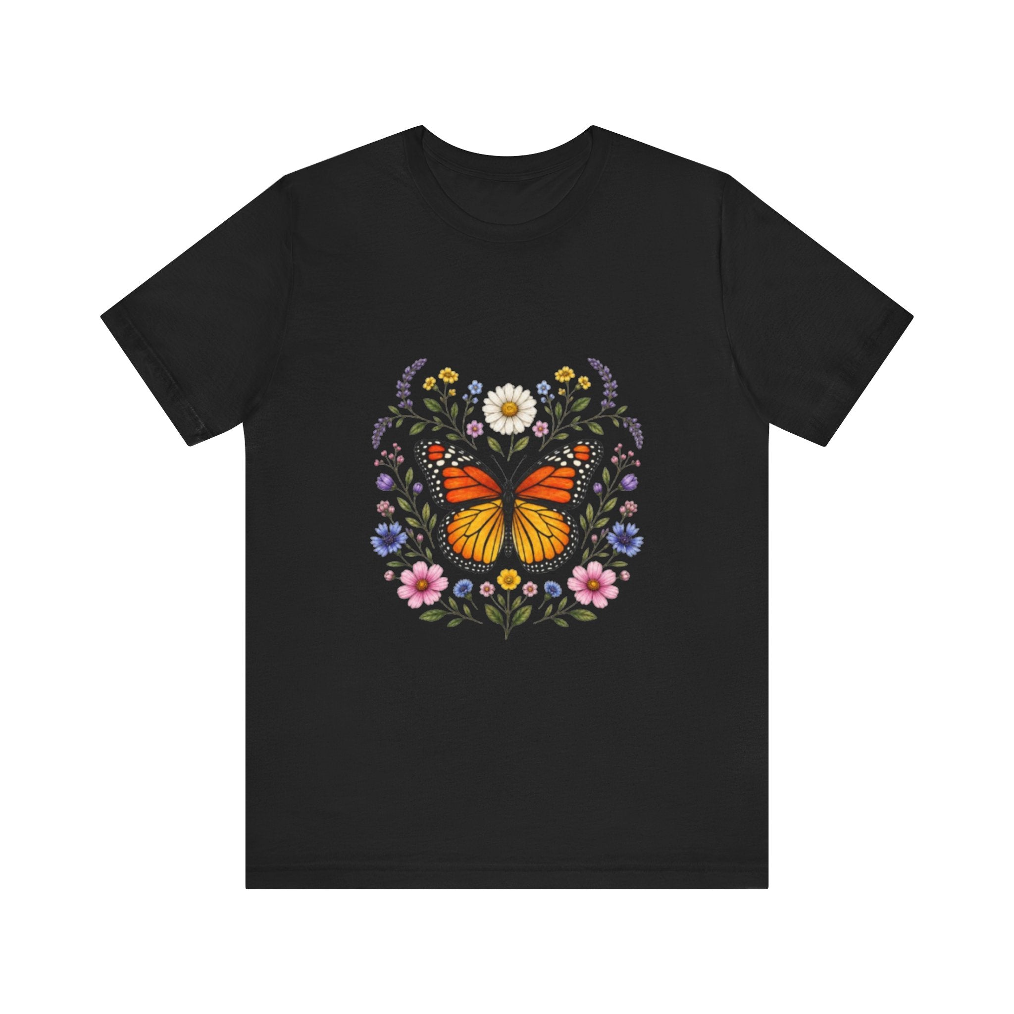 Monarch Butterfly Floral Wreath T-Shirt | Garden Nature Tee