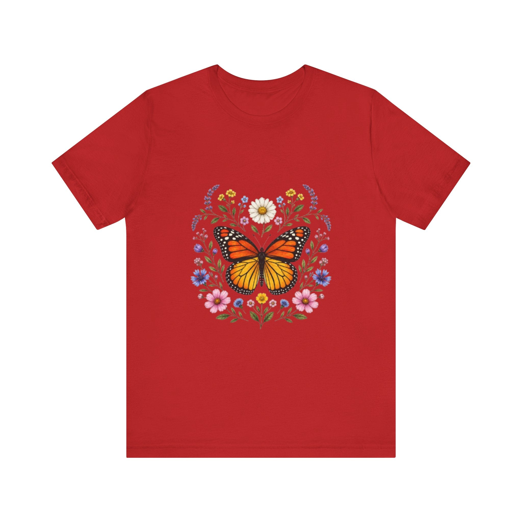 Monarch Butterfly Floral Wreath T-Shirt | Garden Nature Tee