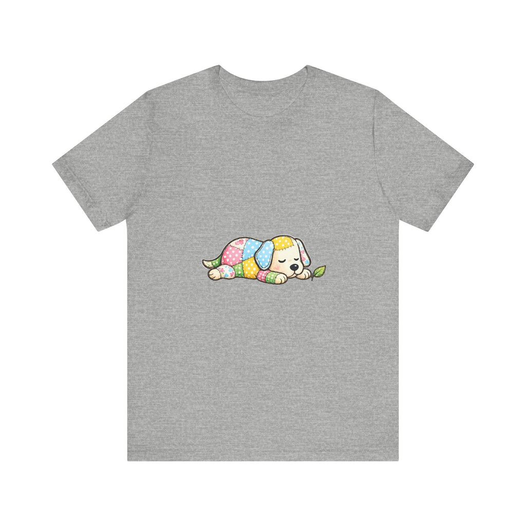 Patchwork Puppy Sleeping Tee | Cute Dog Illustration, Pastel Patchwork