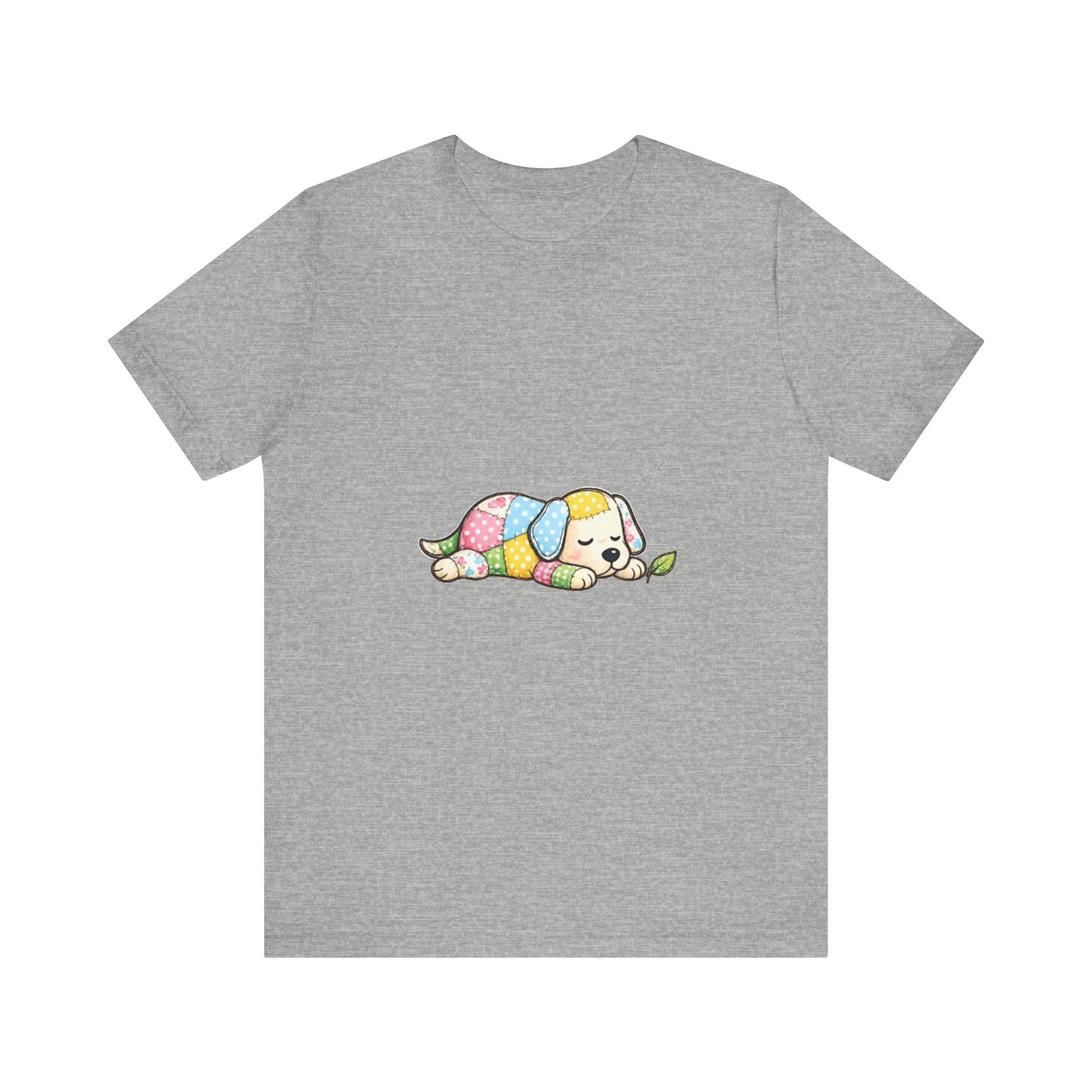 Patchwork Puppy Sleeping Tee | Cute Dog Illustration, Pastel Patchwork