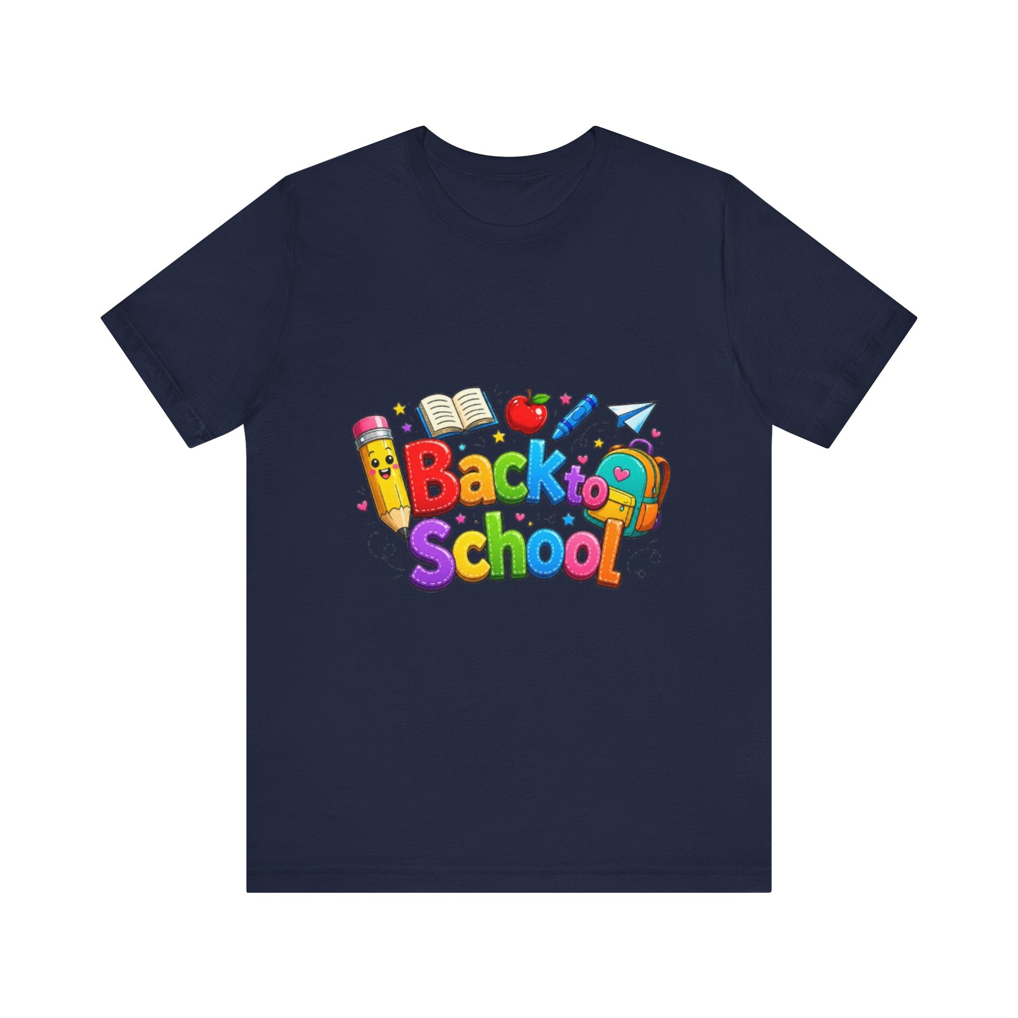 Back to School cartoon graphic Tee | Pencil, apple, books design