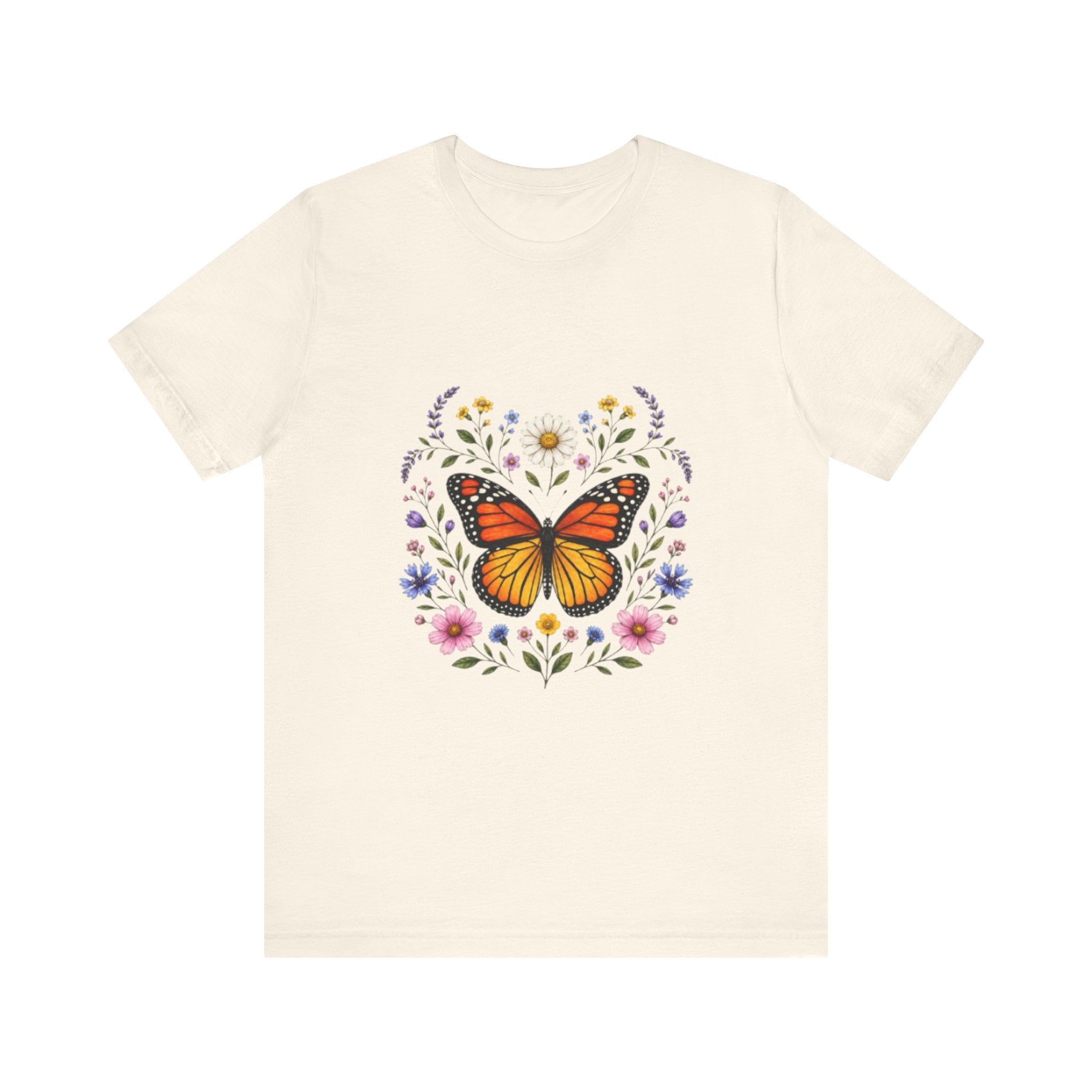 Monarch Butterfly Floral Wreath T-Shirt | Garden Nature Tee