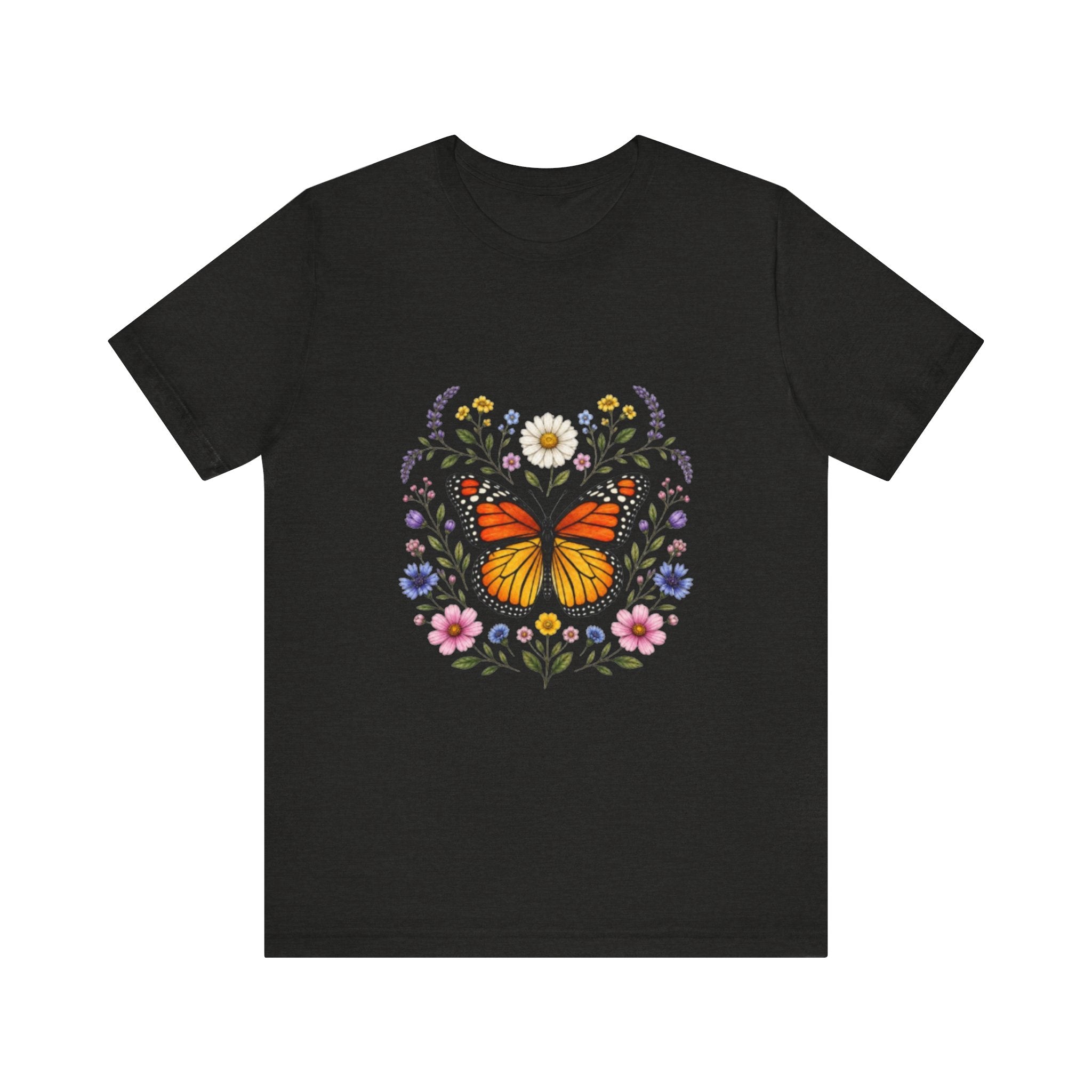 Monarch Butterfly Floral Wreath T-Shirt | Garden Nature Tee