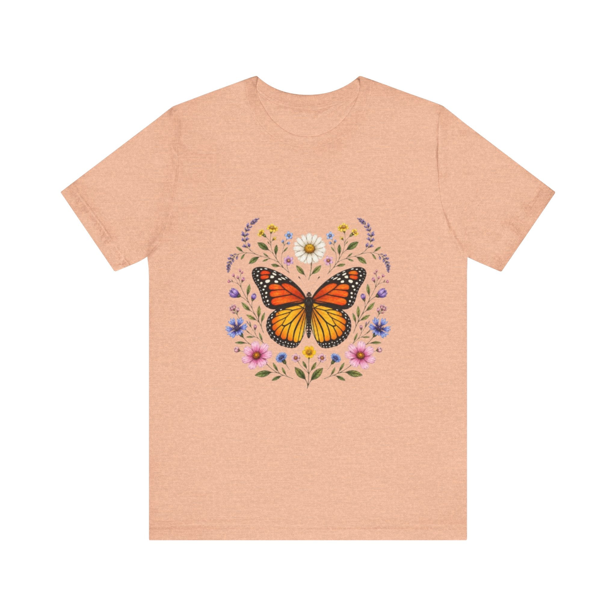 Monarch Butterfly Floral Wreath T-Shirt | Garden Nature Tee