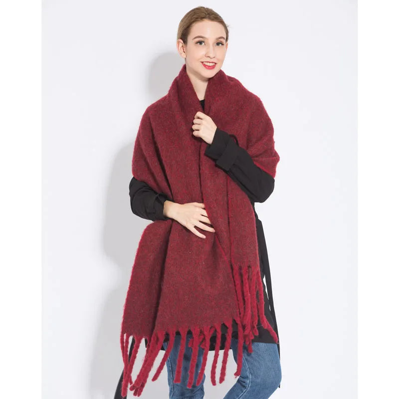 Winter Scarf Women Luxury Autumn Winter Cashmere Scarf Thickened Warm Shawl Classic Tassels Fluffy Scarf Solid Color Soft Shawl scarf and shawl