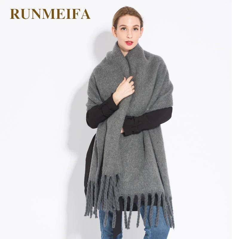 Winter Scarf Women Luxury Autumn Winter Cashmere Scarf Thickened Warm Shawl Classic Tassels Fluffy Scarf Solid Color Soft Shawl scarf and shawl