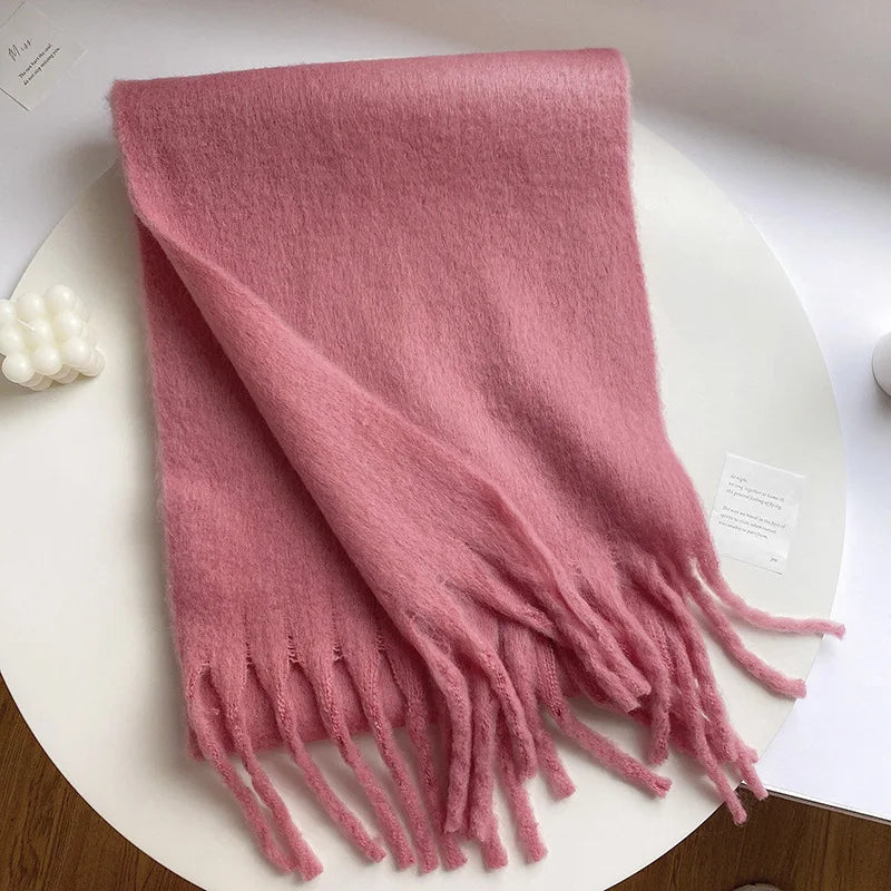 Winter Scarf Women Luxury Autumn Winter Cashmere Scarf Thickened Warm Shawl Classic Tassels Fluffy Scarf Solid Color Soft Shawl scarf and shawl