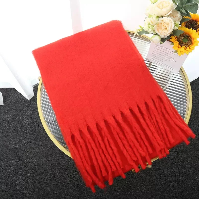 Winter Scarf Women Luxury Autumn Winter Cashmere Scarf Thickened Warm Shawl Classic Tassels Fluffy Scarf Solid Color Soft Shawl scarf and shawl