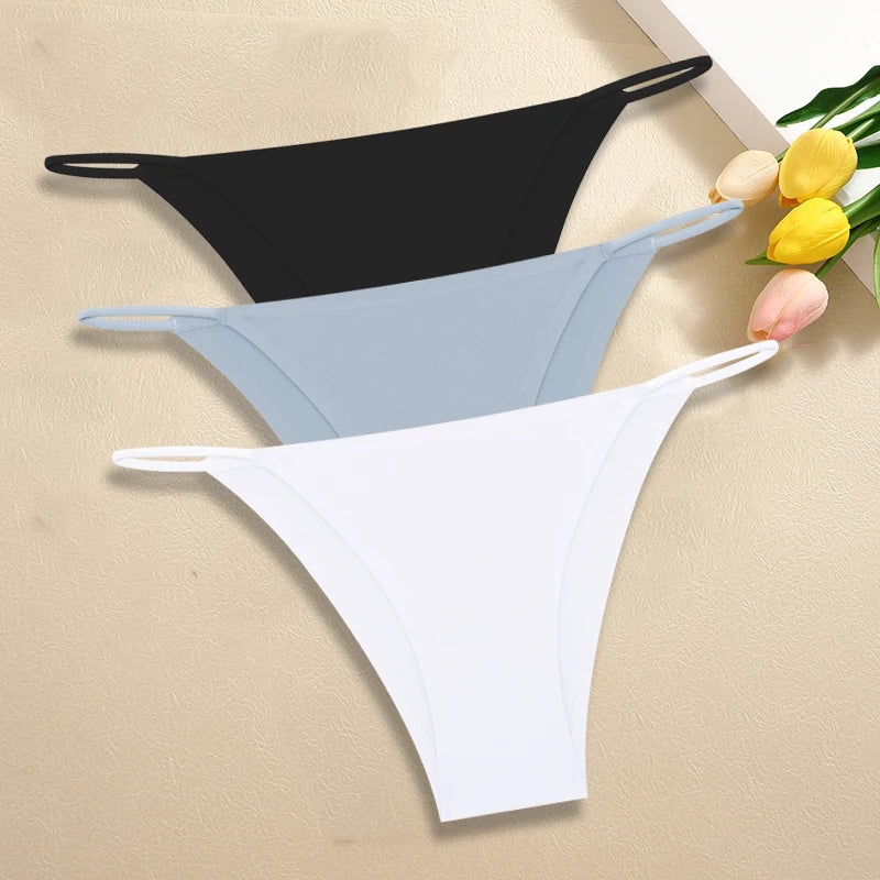 3Pcs/Set Women Seamless Panties Sexy Ultra-thin Briefs Female Ice Silk No Trace Underwear Low Rise Solid Color Soft Lingerie undergarments