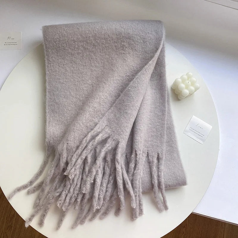 Winter Scarf Women Luxury Autumn Winter Cashmere Scarf Thickened Warm Shawl Classic Tassels Fluffy Scarf Solid Color Soft Shawl scarf and shawl