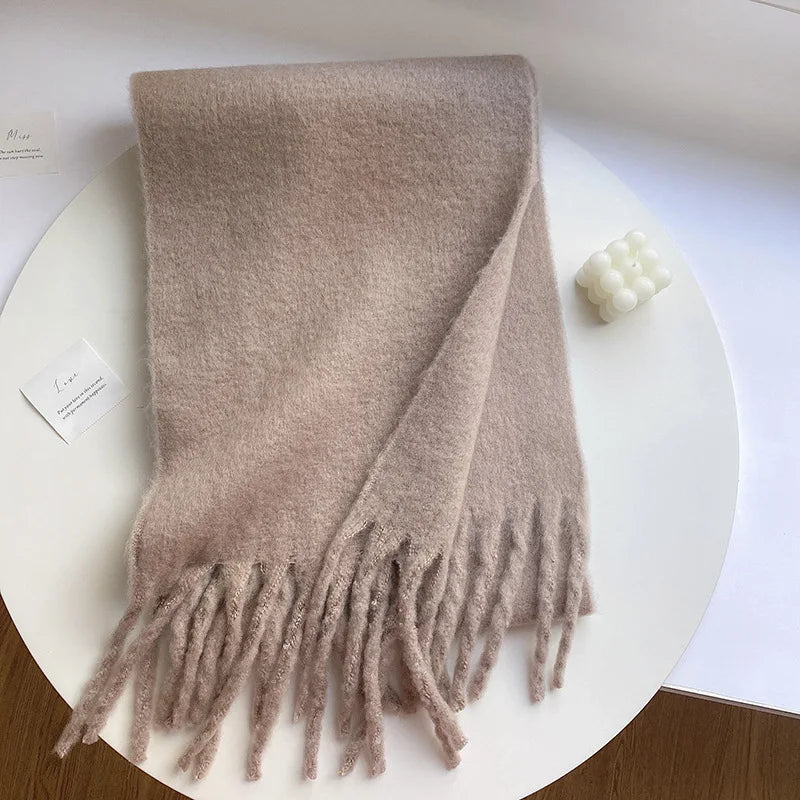 Winter Scarf Women Luxury Autumn Winter Cashmere Scarf Thickened Warm Shawl Classic Tassels Fluffy Scarf Solid Color Soft Shawl scarf and shawl