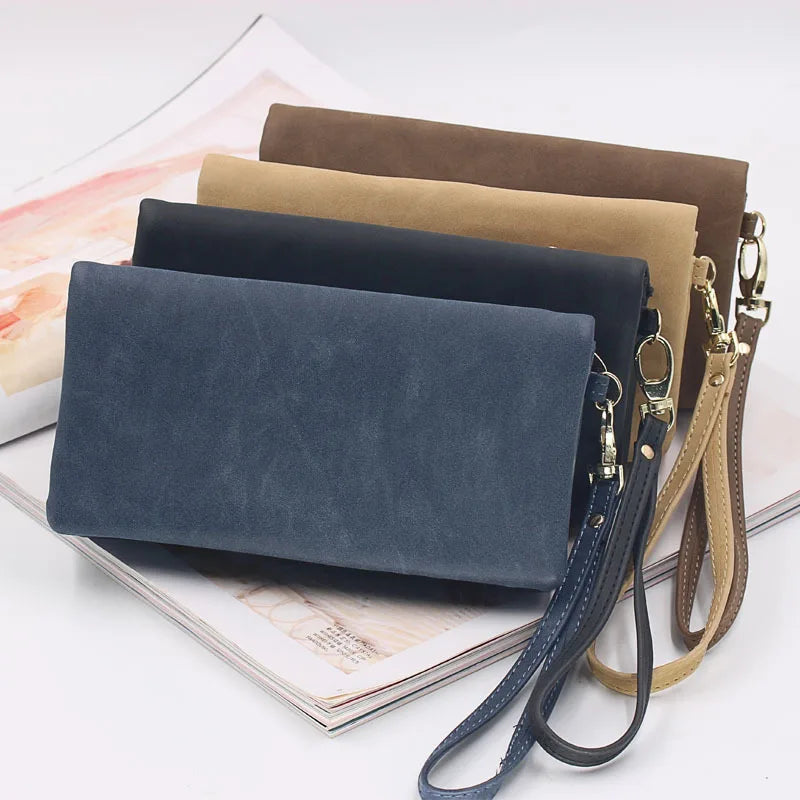 Large Capacity Women's Dull Polish Leather Wallet Double Zipper Clutch Wristlet Purse Phone Coin Card Holder Multi-pocket Wallet bags