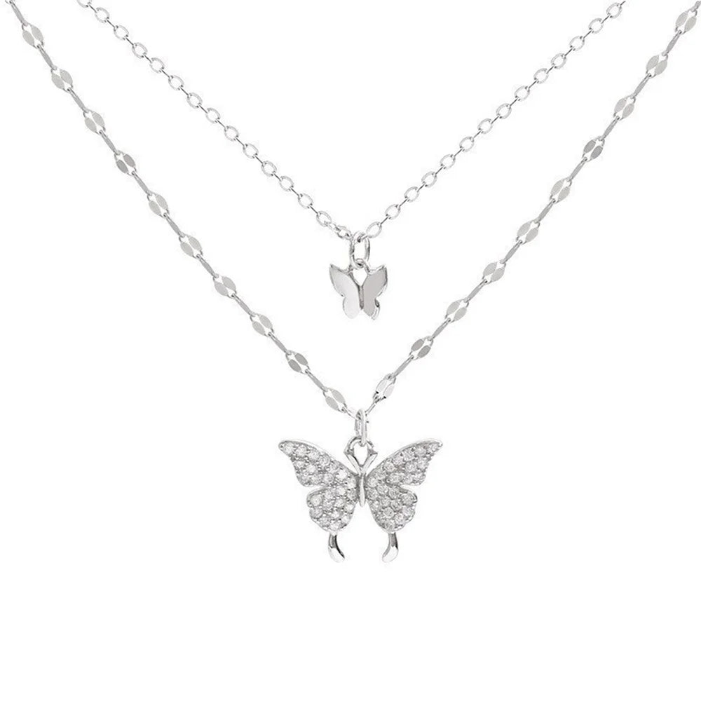 New Shiny Butterfly Necklace Ladies Exquisite Double Layer Clavicle Chain Necklace Jewelry for Ladies Gift necklace