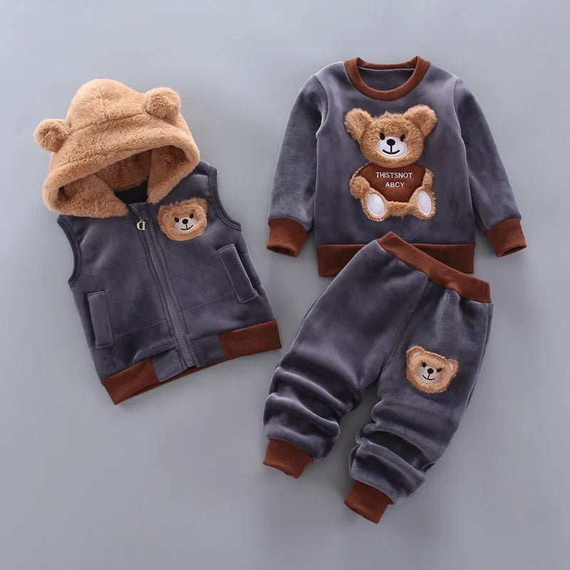 Baby Boys And Girls Clothing Set Tricken Fleece Children Hooded Outerwear Tops Pants 3PCS Outfits Kids Toddler Warm Costume Suit boys dress