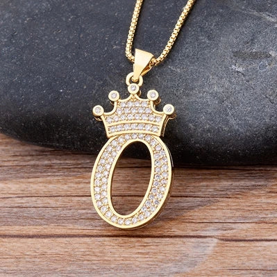 New Luxury Copper Zircon A-Z Crown Alphabet Pendant Chain Necklace Hip-Hop Style Fashion Woman Man Initial Name Jewelry  necklace