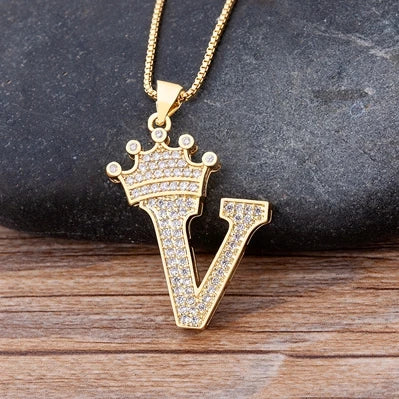 New Luxury Copper Zircon A-Z Crown Alphabet Pendant Chain Necklace Hip-Hop Style Fashion Woman Man Initial Name Jewelry  necklace