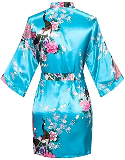 Satin Silk Women Wedding Bridemaid Robe Sexy Crane Print Bathrobe Short Long Kimono Night Gown Robe night wear