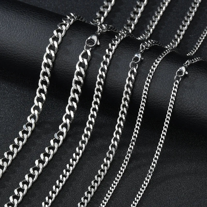 Basic Punk Stainless Steel 3,5,7mm Curb Cuban Necklaces For Men Women Black Gold Color Link Chain Chokers Solid Metal Jewelry  necklace