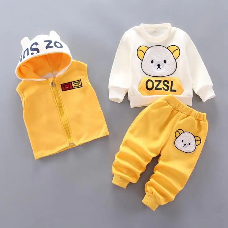 Baby Boys And Girls Clothing Set Tricken Fleece Children Hooded Outerwear Tops Pants 3PCS Outfits Kids Toddler Warm Costume Suit boys dress