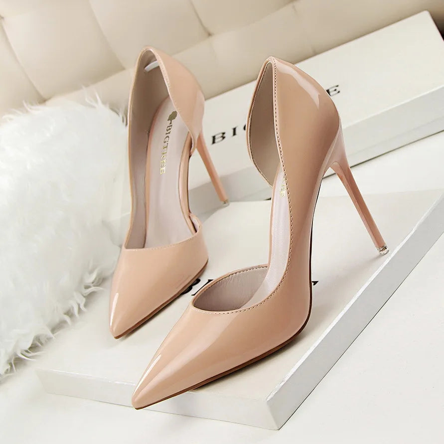 New Patent Leather Woman Pumps Pointed Stiletto Fashion Women Work Shoes Sexy Cut-Outs High Heel Shoe Ladies Party heel shoes