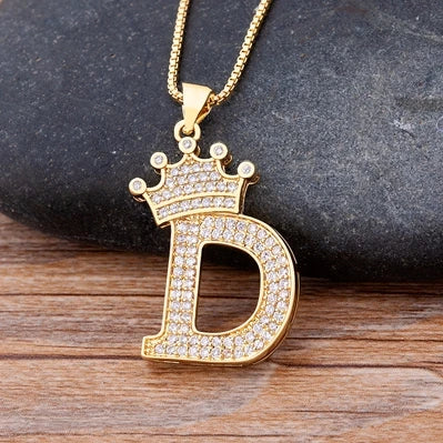 New Luxury Copper Zircon A-Z Crown Alphabet Pendant Chain Necklace Hip-Hop Style Fashion Woman Man Initial Name Jewelry  necklace