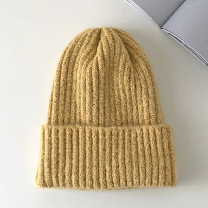 New Candy Colors Winter Hat Women Knitted Hat Warm Soft Trendy Hat Kpop Style Wool Beanie Elegant All-match Hat caps