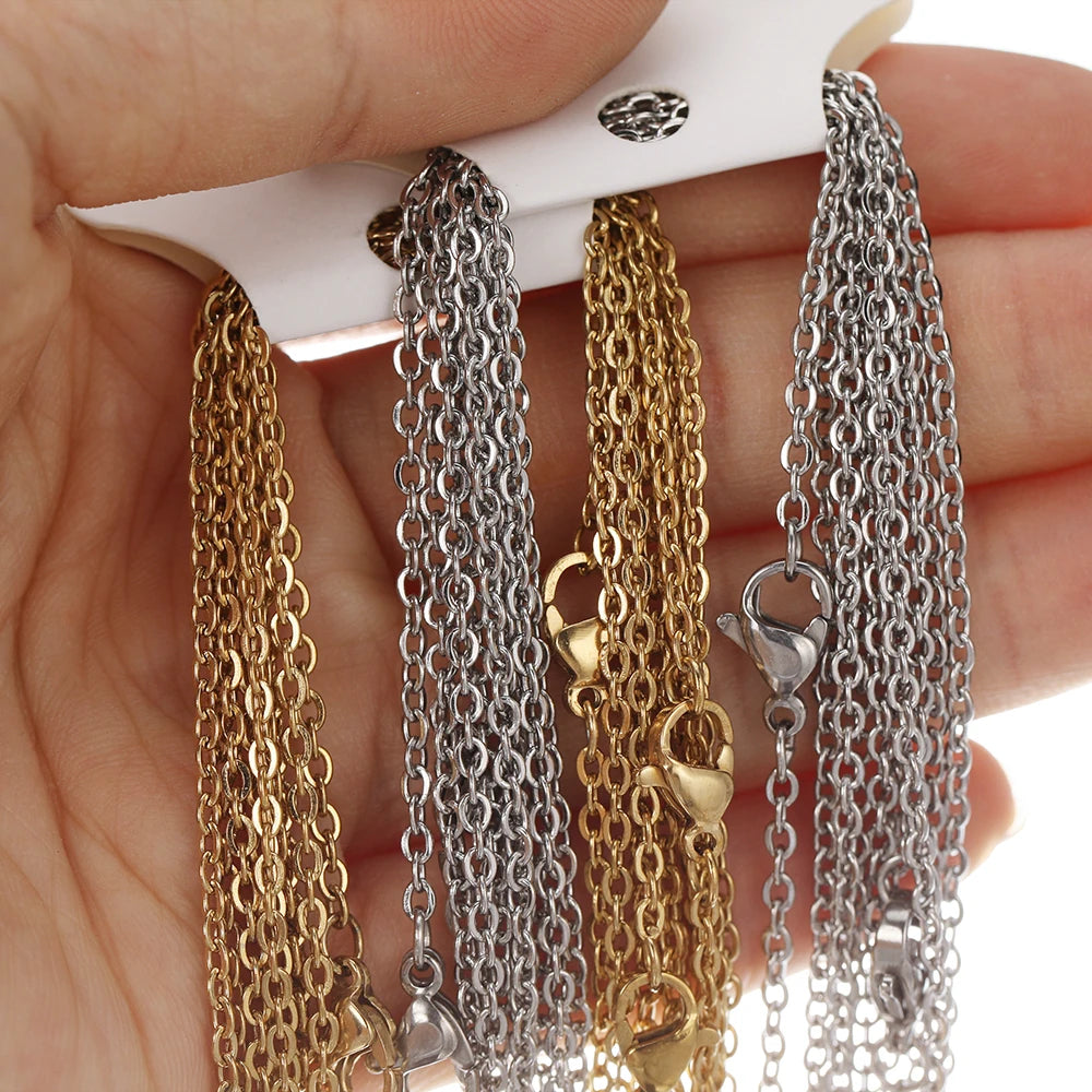 10Pcs/lot  50cm Stainless Steel Link Chains Necklaces Cuban Cross Chains Accessories for DIY Gifts Jewelry Making Bulk Wholesale  necklace