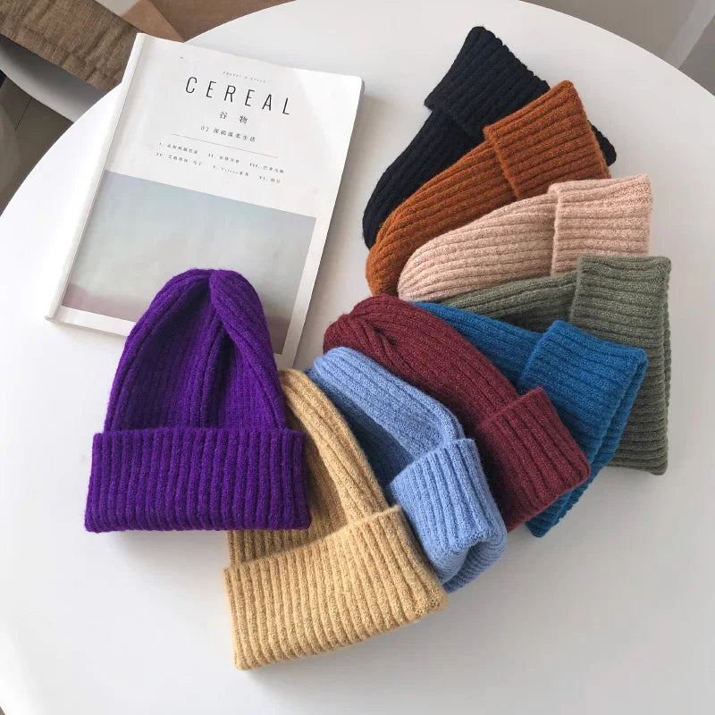 New Candy Colors Winter Hat Women Knitted Hat Warm Soft Trendy Hat Kpop Style Wool Beanie Elegant All-match Hat caps