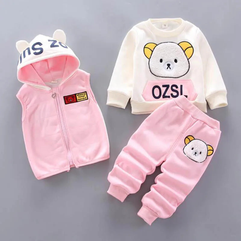 Baby Boys And Girls Clothing Set Tricken Fleece Children Hooded Outerwear Tops Pants 3PCS Outfits Kids Toddler Warm Costume Suit boys dress