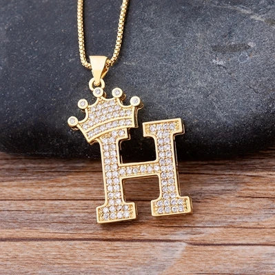 New Luxury Copper Zircon A-Z Crown Alphabet Pendant Chain Necklace Hip-Hop Style Fashion Woman Man Initial Name Jewelry  necklace