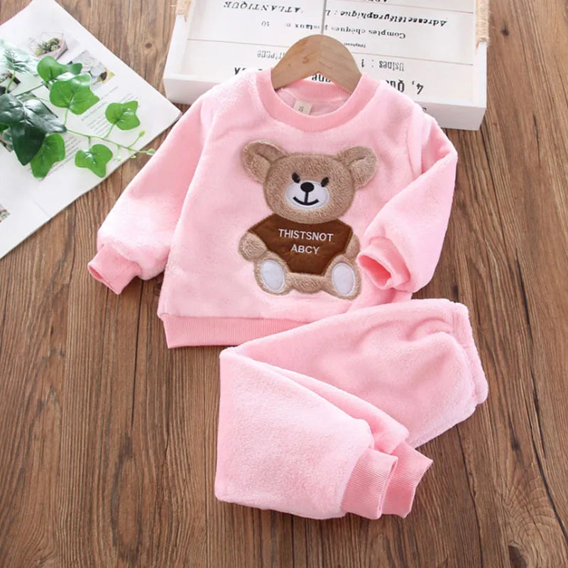 New Winter Baby Girls Boys Homewear Sets Autumn Fashion Flannel Fleece Clothes Kids Cartoon Bear Sleepwear Children Pajamas boys dress