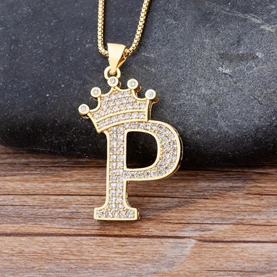 New Luxury Copper Zircon A-Z Crown Alphabet Pendant Chain Necklace Hip-Hop Style Fashion Woman Man Initial Name Jewelry  necklace