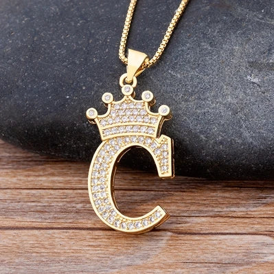 New Luxury Copper Zircon A-Z Crown Alphabet Pendant Chain Necklace Hip-Hop Style Fashion Woman Man Initial Name Jewelry  necklace