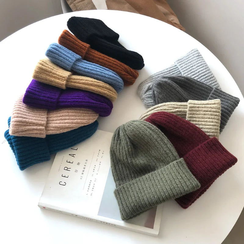 New Candy Colors Winter Hat Women Knitted Hat Warm Soft Trendy Hat Kpop Style Wool Beanie Elegant All-match Hat caps