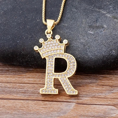 New Luxury Copper Zircon A-Z Crown Alphabet Pendant Chain Necklace Hip-Hop Style Fashion Woman Man Initial Name Jewelry  necklace