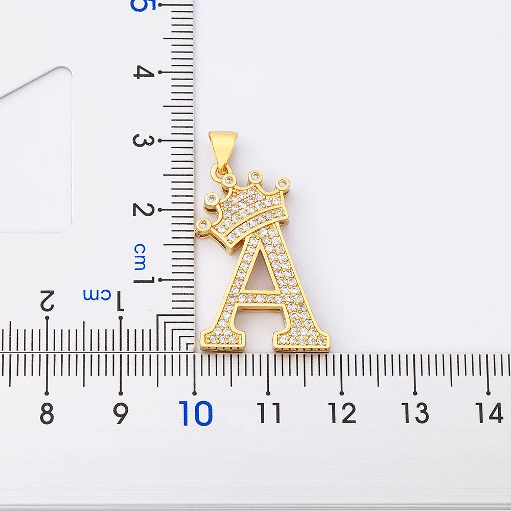 New Luxury Copper Zircon A-Z Crown Alphabet Pendant Chain Necklace Hip-Hop Style Fashion Woman Man Initial Name Jewelry  necklace