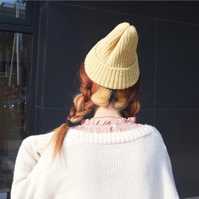 New Candy Colors Winter Hat Women Knitted Hat Warm Soft Trendy Hat Kpop Style Wool Beanie Elegant All-match Hat caps